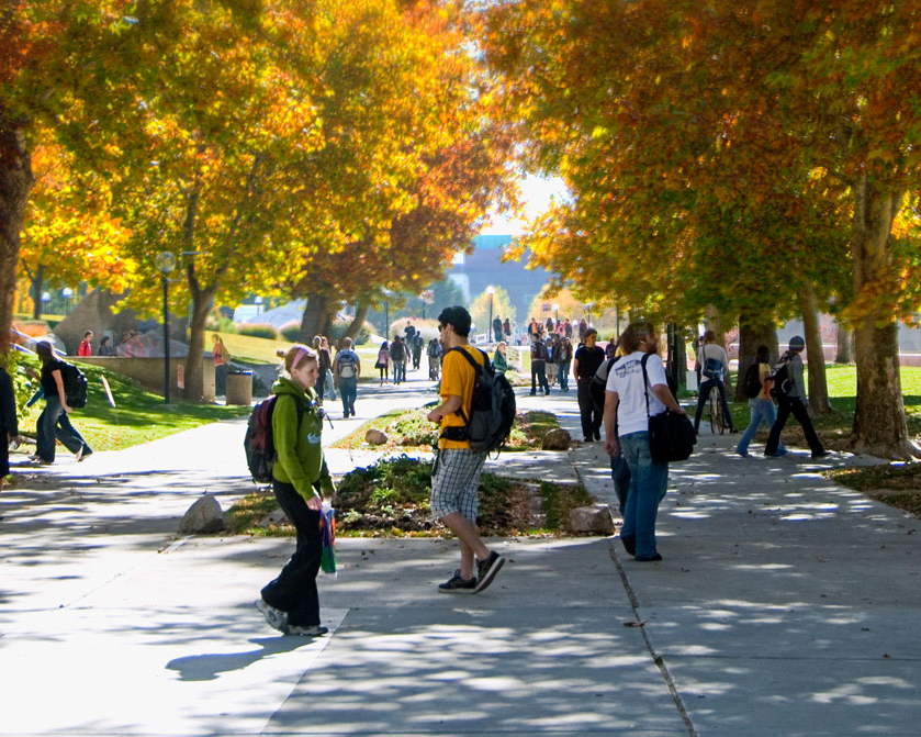 students walking around on campus