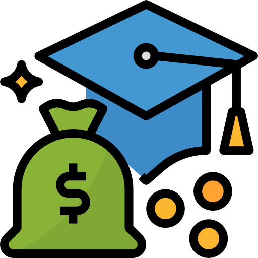 graduation cap and money bag icon